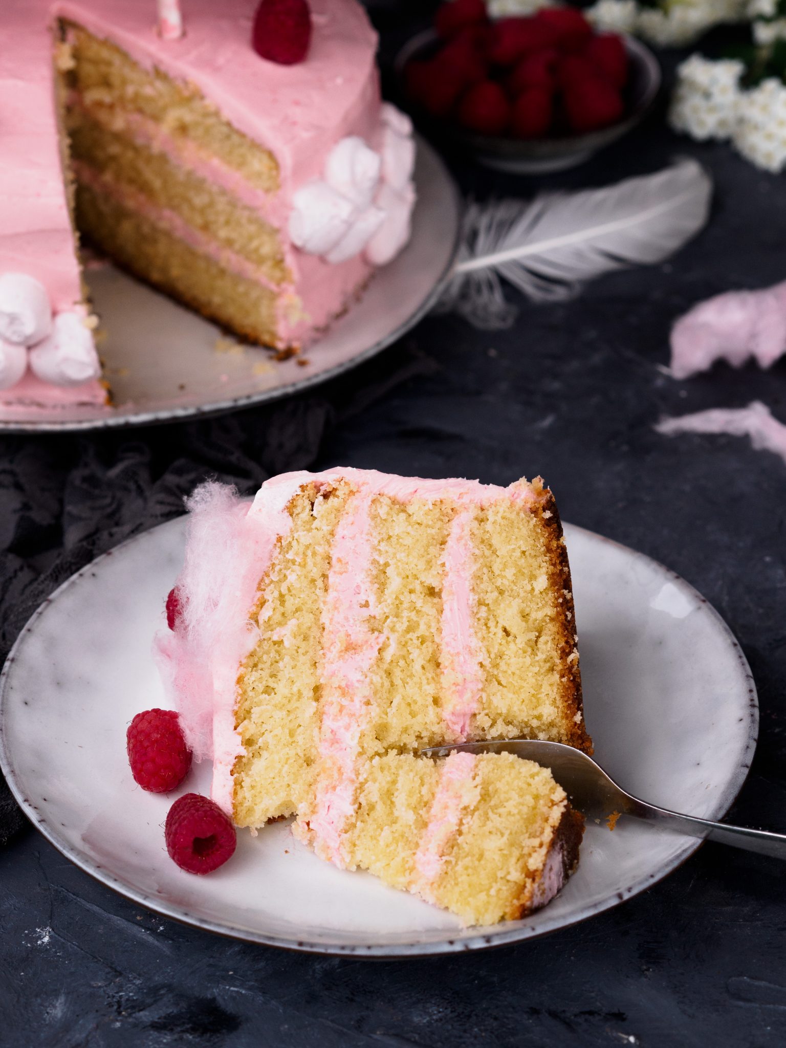 Kokos-Himbeertorte mit Zuckerwatte